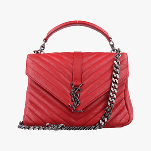 Pre-owned Yves Saint Laurent COLLEGE Red Leather 428056 shoulderbag | stylenewstar