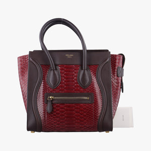 Secondhand Celine Luggage Micro shopper Black x Red x Multicolor snakeskin × leather handbag | stylenewstar