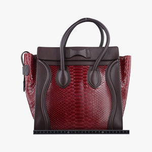 Secondhand Celine Luggage Micro shopper Black x Red x Multicolor snakeskin × leather handbag | stylenewstar