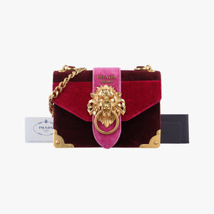 Pre-owned Prada Animalier Cahier Lions Head Red×Pink Velvet 1BD089 shoulderbag | stylenewstar