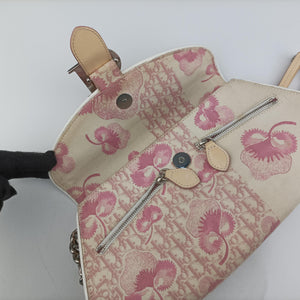 Pre-owned Christian Dior Cherry Blossom Flower Baguette White×Multicolour canvas handbag | stylenewstar
