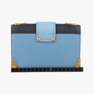 Pre-owned Prada City Calf Astrology Cahier ブルー×ブラック Saffiano leather×Leather shoulderbag | stylenewstar