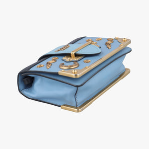 Pre-owned Prada City Calf Astrology Cahier ブルー×ブラック Saffiano leather×Leather shoulderbag | stylenewstar