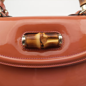 Pre-owned Gucci New Bamboo Orange Patent 254884 handbag | stylenewstar