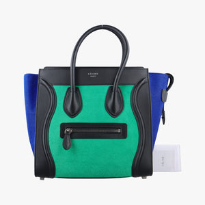 Secondhand Celine Luggage Nano Shopper Blue x Green x Black leather×ponyhair handbag | stylenewstar