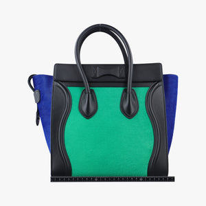 Secondhand Celine Luggage Nano Shopper Blue x Green x Black leather×ponyhair handbag | stylenewstar