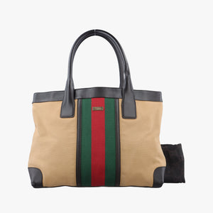 Pre-owned Gucci Sherry Line beige×Black×Red×Green canvas×leather 002.11 handbag | stylenewstar