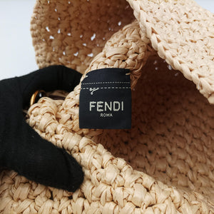 Pre-owned Fendi Croissant Crochet Beige straw 8BR790 shoulderbag | stylenewstar