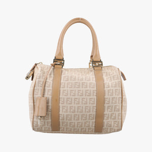 Pre-owned Fendi Zucchino Forever Bauletto beige canvas 8BL063 handbag | stylenewstar