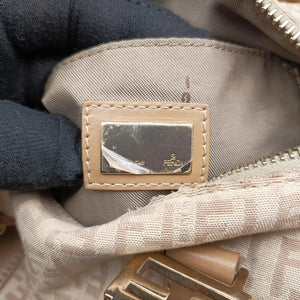 Pre-owned Fendi Zucchino Forever Bauletto beige canvas 8BL063 handbag | stylenewstar