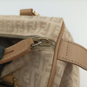 Pre-owned Fendi Zucchino Forever Bauletto beige canvas 8BL063 handbag | stylenewstar