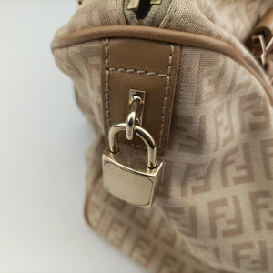 Pre-owned Fendi Zucchino Forever Bauletto beige canvas 8BL063 handbag | stylenewstar