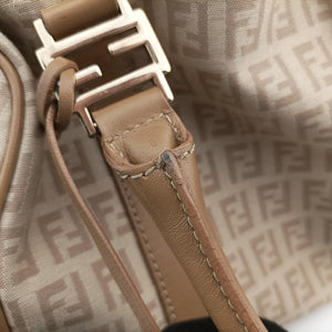 Pre-owned Fendi Zucchino Forever Bauletto beige canvas 8BL063 handbag | stylenewstar