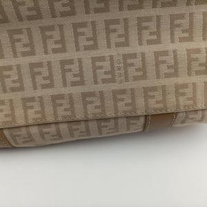 Pre-owned Fendi Zucchino Forever Bauletto beige canvas 8BL063 handbag | stylenewstar