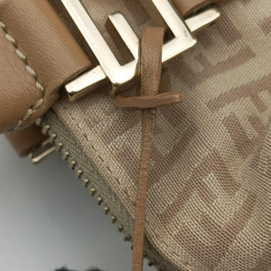 Pre-owned Fendi Zucchino Forever Bauletto beige canvas 8BL063 handbag | stylenewstar