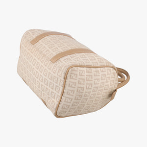 Pre-owned Fendi Zucchino Forever Bauletto beige canvas 8BL063 handbag | stylenewstar
