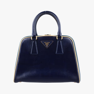 Pre-owned Prada Pyramid Navy×Green Patent handbag | stylenewstar