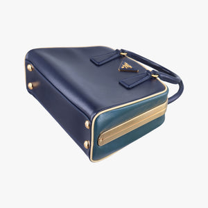 Pre-owned Prada Pyramid Navy×Green Patent handbag | stylenewstar