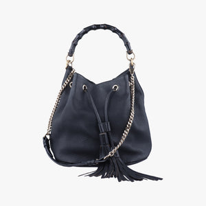 Pre-owned Gucci Bamboo Fringe Tassel Bucket Black Leather 387613 shoulderbag | stylenewstar