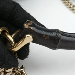 Pre-owned Gucci Bamboo Fringe Tassel Bucket Black Leather 387613 shoulderbag | stylenewstar