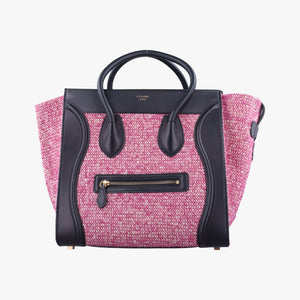 Pre-owned Celine Luggage Mini Shopper Pink x Black fabric×Leather handbag | stylenewstar
