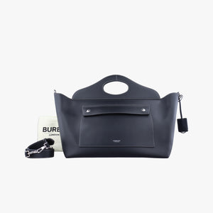 Pre-owned Burberry Soft Pocket Tote Black leather shoulderbag | stylenewstar