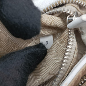 Pre-owned Prada Tessuto Beige×White nylon×leather shoulderbag | stylenewstar