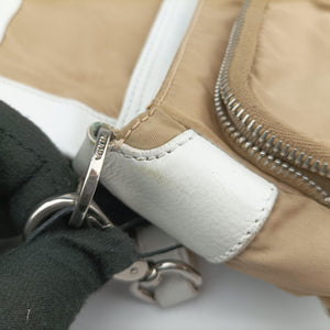 Pre-owned Prada Tessuto Beige×White nylon×leather shoulderbag | stylenewstar