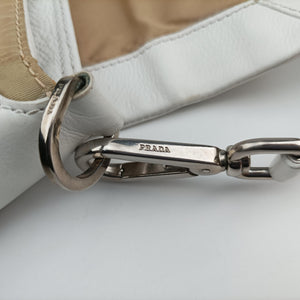 Pre-owned Prada Tessuto Beige×White nylon×leather shoulderbag | stylenewstar