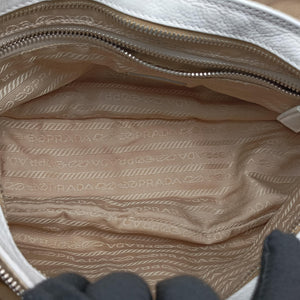 Pre-owned Prada Tessuto Beige×White nylon×leather shoulderbag | stylenewstar