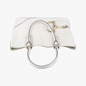 Pre-owned Gucci Horsebit Medium Hasler White Leather 137385 handbag | stylenewstar
