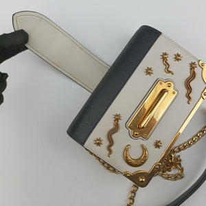 Pre-owned Prada Astrology Cahier White×Black Saffiano leather×Leather shoulderbag | stylenewstar