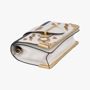 Pre-owned Prada Astrology Cahier White×Black Saffiano leather×Leather shoulderbag | stylenewstar