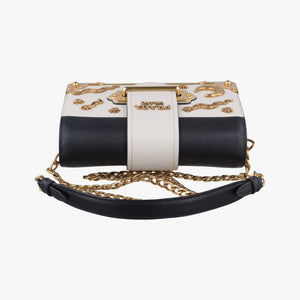Pre-owned Prada Astrology Cahier White×Black Saffiano leather×Leather shoulderbag | stylenewstar
