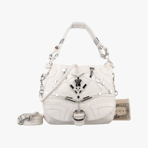 Pre-owned Gucci Techno Horsebit Convertible Hobo White Leather 240237 shoulderbag | stylenewstar