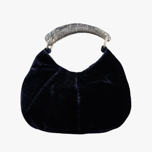 Pre-owned Yves Saint Laurent Rive Gauche Mombasa Blue velour 104938 handbag | stylenewstar