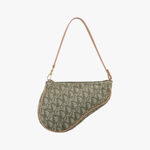Pre-owned Christian Dior Saddle Green×beige Jacquard×Leather shoulderbag | stylenewstar