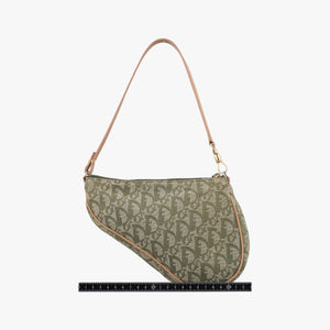 Pre-owned Christian Dior Saddle Green×beige Jacquard×Leather shoulderbag | stylenewstar