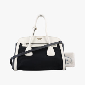 Pre-owned Prada Logo White×Black Saffiano leather×leather×canvas BN2595 shoulderbag | stylenewstar