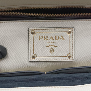 Pre-owned Prada Logo White×Black Saffiano leather×leather×canvas BN2595 shoulderbag | stylenewstar