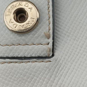 Pre-owned Prada Logo White×Black Saffiano leather×leather×canvas BN2595 shoulderbag | stylenewstar