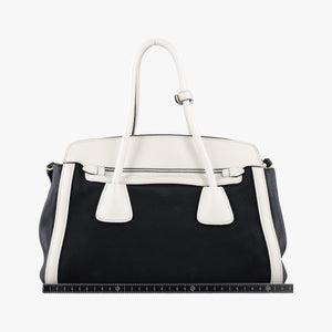 Pre-owned Prada Logo White×Black Saffiano leather×leather×canvas BN2595 shoulderbag | stylenewstar