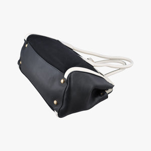 Pre-owned Prada Logo White×Black Saffiano leather×leather×canvas BN2595 shoulderbag | stylenewstar