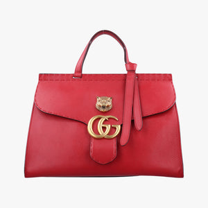 Pre-owned Gucci GG Marmont Animalier Red Leather 409155 handbag | stylenewstar