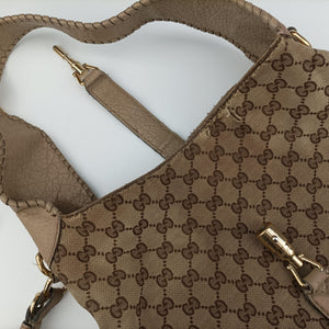 Pre-owned Gucci New Jackie Beige x Brown Canvas×leather 246907 shoulderbag | stylenewstar