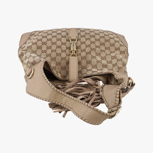 Pre-owned Gucci New Jackie Beige x Brown Canvas×leather 246907 shoulderbag | stylenewstar
