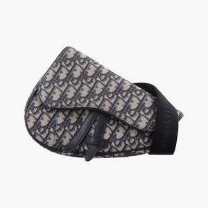 Pre-owned Christian Dior saddle Navy×Gray JacquardxLeather shoulderbag | stylenewstar