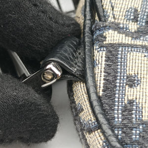 Pre-owned Christian Dior saddle Navy×Gray JacquardxLeather shoulderbag | stylenewstar