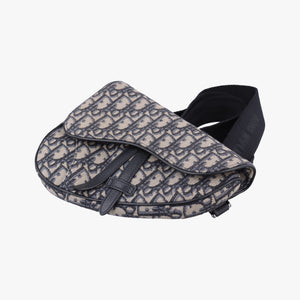 Pre-owned Christian Dior saddle Navy×Gray JacquardxLeather shoulderbag | stylenewstar