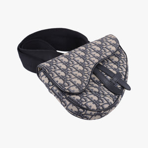 Pre-owned Christian Dior saddle Navy×Gray JacquardxLeather shoulderbag | stylenewstar